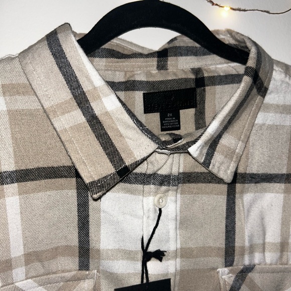 Plaid Button-Up Shirt in Beige and White - Picture 3 of 6